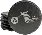 Ride The Fire: Flaming Chopper Motorcycle Coasters - Round Slate - Set of 8