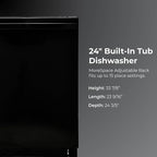 Kenmore 22-14629 24" Built-in Dishwasher-Quiet Tub with TurboDry, Leak, & SmartWash Soil Detection-15 Place Settings-49 DBA-Energy Star Certified, 24.61"D x 23.55"W x 33.88"H, Black