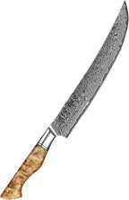 HEZHEN Slicing Knife 10 inch - Granton Carving Knives Hollow Ground Meat Knife Kitchen Long Slicer & Carver - Figured Sycamore Wood Handle - Gift Box Included - Master Series