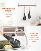 Multifunction Spatula Spoon for Nonstick Cookwares, Great for Cooking and Serving, Sturdy BPA-Free Matte Silicone, Wood Handle Spatula for Mixing, Scoop, and Scrape, Grey(2 pack,11.4" & 13.4")