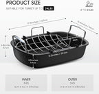 Roasting Pan, 17x13 Inch Nonstick Turkey Roaster with Removable Rack & Cooking Kit,Roaster Pan for Roasting Turkey, Meat & Vegetables (Silver)