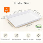 Lifewit Plastic Serving Tray for Party Supplies, 4 Pcs White Trays for Serving Food, Reusable Large Platter for Buffet, Fruit, Snack, Rectangle, Thanksgiving Christmas Essentials, 14" x 10"