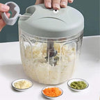 Manual Vegetable Chopper – Hand Pull Food Processor with 3 Stainless Steel Blades, BPA-Free Bowl, Ergonomic Handle – Garlic Onion Mincer for Kitchen, Camping, RV & Outdoor Use – Pink, 900ml