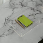 Clear Sturdy Acrylic Tray with Handles-8"x8"x2"H-Countertop Organizer Tray for Kitchen,Bathroom,Office- Storage Box for Cosmetics, Jewelry,Toiletries,Toy,Gadgets