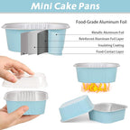 200 Pack 10 oz Square Mini Cake Pans with Lids, Mini Loaf Pans with Lids, Aluminum Foil Square Brownie Baking Cups for Ramekins Muffin Cupcake Wedding Birthday Party (Blue)
