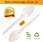Gezond Compostable Spoons 50 Pack 6.7 Inch Disposable Spoons No Plastic Biodegradable Cutlery Set Heavy-duty for Party Wedding Camping Office Picnic
