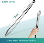 Grill Tongs, 17 Inch Extra Long BBQ Tongs, Premium Stainless Steel Metal Tongs for Cooking, Grilling, Charcoal, Barbecue/BBQ, Buffet (17", 2PCS)