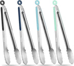 Metal Tongs for Cooking, 12-Inch Stainless Steel Tongs Kitchen Cooking Salad with Silicone Non-Slip Grip, Kitchen Utensils Set for Food, Salad and Outdoor BBQ (Set of 4)