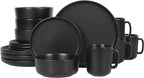 Gibson Home Zuma Stoneware Plates, Bowls, & Mugs Dinnerware Set - Matte Black, Service for Four (16pcs)