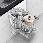 Fulgente Chrome Finish Pull Out Drawers Cabinet Organizer, Professional Large Wire Basket Frame 2 Tier Heavy Duty Slide Out Kitchen Storage Organizations Shelves Sliding Pantry 11"W x 18"D x 15.12"H