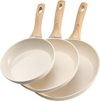 VEVOR Frying Pan Skillet, Aluminum Egg Fry Pans, 3 Piece (8, 9.5, 11 in), Nonsitck Ceramic Heavy-Duty Skillets with Heat-Resistant Handle, Chef's Kitchen Cookware for Gas, Electric, Induction, Beige