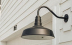 Steel Lighting Co. Gardena Barn Light | Outdoor Wall Mounted | 16" Dome | 23" Gooseneck | Farmhouse Light Made in America | Modern Gray Exterior/Brass Interior