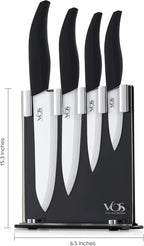 Vos Ceramic Knife Set with Block, Ceramic Knives Set For Kitchen, Ultra Sharp Kitchen Knife Set with Covers, 3" 4" 5" 6" Chef Knife, Utility, Paring & Versatile, Lightweight, Dishwasher safe (Black)