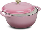 Best Choice Products 7.5 Quart Enamel Cast-Iron Round Dutch Oven, Family Style Heavy-Duty Pre-Seasoned Cookware for Home, Kitchen, Dining Room, Oven Safe w/Lid, Dual Handles - Pink Champagne