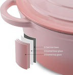 Enameled Cast Iron Dutch Oven Pot with Lid Heavy-Duty Cookware for Bread Baking, Braising, Stews, Roasting,4QT，pink