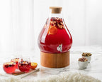 Classic Home Teardrop Clear Glass Ice Cold Beverage Drink Dispenser- 2.75 Gallon, With Cork Lid & Modern Wood Base Leak Proof Spigot- Wide Mouth Easy Filling For Outdoor, Parties & Daily Use