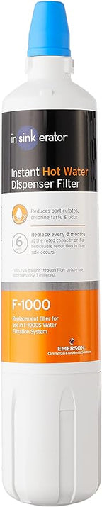 INSINKERATOR F-1000 Under Sink Water Filter Replacement Cartridge for INSINKERATOR Water Filtration System, Chlorine Filter, White