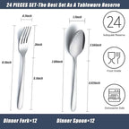 24 Pcs Forks and Spoons Silverware Set, Food Grade Stainless Steel Flatware Cutlery Set for Home, Kitchen and Restaurant, 12 Dinner Forks and Dinner Spoons, Mirror Polished & Dishwasher Safe