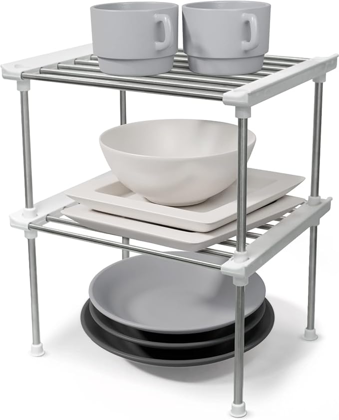 carrotez Cabinet Organizer Shelf, Set of 2 Stackable Kitchen Counter Shelves, Kitchen Cabinet Organizers and Storage, Pantry Storage Shelf Organizer, 9.8 x 7.8 x 6.1 - White