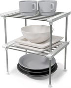 carrotez Cabinet Organizer Shelf, Set of 2 Stackable Kitchen Counter Shelves, Kitchen Cabinet Organizers and Storage, Pantry Storage Shelf Organizer, 9.8 x 7.8 x 6.1 - White