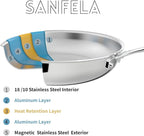 9.5 Inch Stainless Steel Frying Pan, 5-Ply Stainless Steel Skillet, Dishwasher and Oven Safe, Induction Pan, Even Heat Distribution