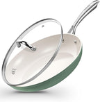 KOCH SYSTEME CS 10 Inch Nonstick Frying Pan with Lid, Non Stick Ceramic Frying Pan with Stay-Cool Stainless Steel Handle, Induction Compatible Skillet, PTFE & PFOA Free, Oven Safe, Sage Green