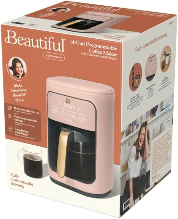 Beautiful 14-Cup Programmable Coffee Maker with Touch-Activated Display – Brew Hot Coffee Fast, Keep Warm & Auto-Pause (Rose)