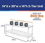 Shelving Inc. 14" d x 36" w Chrome Wire Shelving with 2 Tier Shelves, Weight Capacity 800lbs Per Shelf