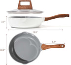 Nonstick Ceramic Frying Pan With Lid, 10 Inches Deep Frying Pan Non Stick Skillet With Pour Spout, Non Toxic Cookware for Stove, Induction, Gas, PB/CD/PFOA Free (White,10 Inches)