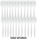 Plasticpro Cutlery Plastic Sporks Medium Weight Disposable Silverware White (1000 Count)