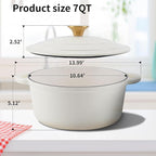 Enameled Cast Iron Dutch Oven Pot with Lid Heavy-Duty Cookware for Bread Baking, Braising, Stews, Roasting,7QT，creamy white