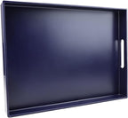 Navy Blue Serving Tray for Coffee Table, Rectangular Plastic Decorative Tray with Handles for Entertaining, Outdoor Patio, Living Room, Ottoman, Bathroom Counter, 11.8”*15.7”*1.6”