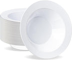 BESTVIP 50Pcs Plastic White Bowls, 12 Oz Disposable Bowls Disposable Bowls for Parties, Wedding, Christmas, Thanksgiving, Soak Proof Bowls for Breakfast, Lunch, and Dinner Meals