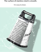 Professional 4-Sided Box Grater with Cut-Resistant Finger Cots - Stainless Steel Cheese & Vegetable Grater, Dishwasher Safe, Non-Slip Base & Ergonomic Handle - XL Multipurpose Kitchen Tool