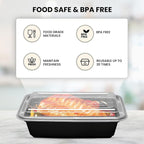 Klex 16 Oz, 150 Sets Meal Prep Containers with Airtight Lids, BPA Free, Reusable Plastic Food Container, 16 oz, Rectangular, Black/Clear, 150 Sets