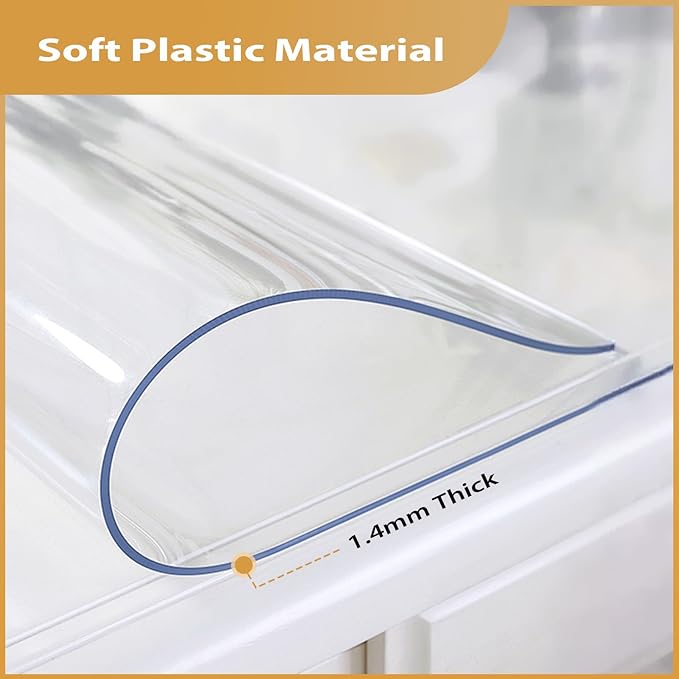 Clear Table Protector 42 x 60 Inch, 1.4mm Thick Waterproof PVC Plastic Table Cover, Durable Table Pad for Dining Room, Kitchen, Writing Desk, and Coffee Tables