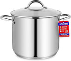 Stainless Steel Stockpot with Tempered Glass Lid 20 Quart, Durable 18/0 Stainless Steel, Impact-Bonded Base for Even Heating, Riveted Handles, Oven & All Stove Compatible, Safe Up To 500°F (260°C)