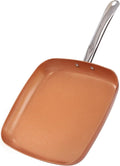 Non-Stick Copper Square Frying Pan, 12" Chef Skillet with Ceramic Coating, Oven Dishwasher Safe, PFOA-Free, Home Use for All Stoves
