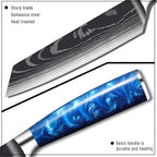 8-Piece Premium Japanese Kitchen Knife Set - Imperial Collection, Laser Damascus Pattern, 440A Stainless Steel Ultra Sharp for Fast Cutting (Blue 8J)