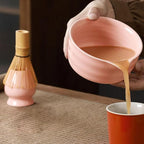 Matcha Tea Set, 5-Piece Ceremonial Kit with Ceramic Matcha Bowl (Chawan), Bamboo Whisk (Chasen) & Holder, Stainless Steel Sifter, Bamboo Scoop (Chashaku) — Japanese Tea Ceremony Gift (Pink)