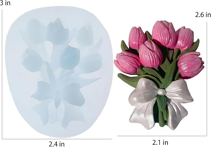 3D 2 Pack Tulip Bouquet Candle Mold, Plant Silicone Mold, Flower Resin Mold for Soap Soy Wax Epoxy DIY Handcraft Home Ornaments Car Air Freshener Home Decoration