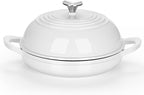 E-far Dutch Oven for Sourdough Bread Baking, 6 Qt Round Enameled Cast Iron Dutch Oven for Homemade Artisan Bread, Dome Lid & Shallow Base, Matte Black Interior & Durable, Oven-Safe to 500℉, White