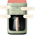 Beautiful 14 Cup Programmable Coffee Maker, Touch Display, 1200W, Brew Strength Control, Keep Warm, Pause & Serve, Glass Carafe, Reusable Filter, Auto Shut-Off, Matte Finish (Sage Green)