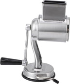 Manual Cheese Grater Stainless Steel Kitchen Hand Crank Grinder with 5 Interchangeable Blades and Handle for Vegetable Nut Potato (Silver)