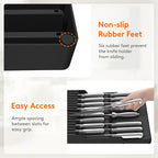 Lifewit Magnetic Drawer Knife Organizers Insert, Kitchen Plastic In Drawer Knife Block Slots for 16 Knives and 1 Sharpening Steel, Extra Large Steak Chefs Knives Holder Storage Sets, Black