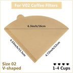 Cone Coffee Filters Size 02, 200 Count 1-4 Cups Unbleached V02 Disposable Coffee Filter Paper, Compatible with Conical Shaped Pour Over Coffee Dripper and Drip Coffee Maker