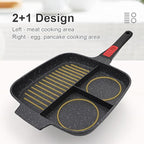 3 in 1 Grill Pan for Stove Tops with Detachable Handle, Nonstick Versatile Griddle Divided Pan, Square Skillet PFOA Free, Black