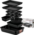 Nonstick Ceramic Bakeware Set – 8 Piece Baking Pans Set, Oven Safe to 450°F, Includes Muffin Pans, Cookie Sheets, Loaf, Roaster, Round & Square Pans, BPA-Free