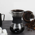 Zopsc 400ml Manual Hand Drip Glass Coffee Maker Pot with Stainless Steel Filter, Marks, Fine Mesh, Suitable for Kitchen, Dining Table, Easy to