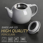 Sweejar Porcelain Teapot with Removable Stainless Steel Infuser,Microwave & Dishwasher Safe Tea Pots for Loose Tea,Tea Infuser Pots for Chrismas Women Gift (30oz Gray)